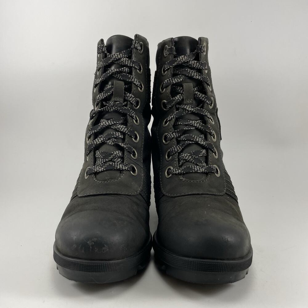 Sorel Lexie Wedge Womens Size 7 Black Leather Waterproof Lace Up Ankle Boots - Picture 2 of 13